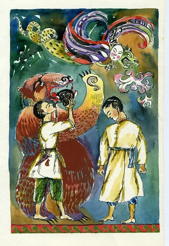 «Иллюстрация к детской книжке», иллюстрации: бумага, акварель — общий вид