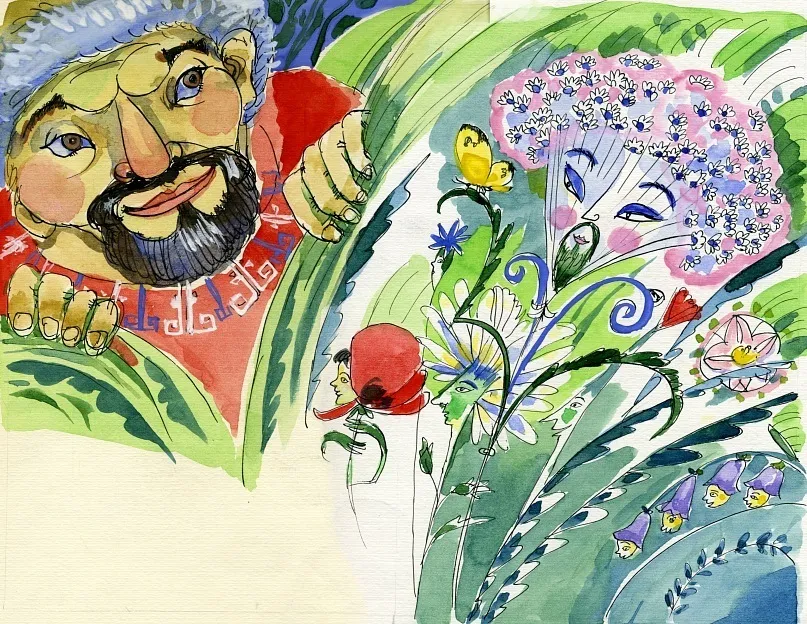 «Иллюстрация к детской книжке», иллюстрации: бумага, акварель — общий вид